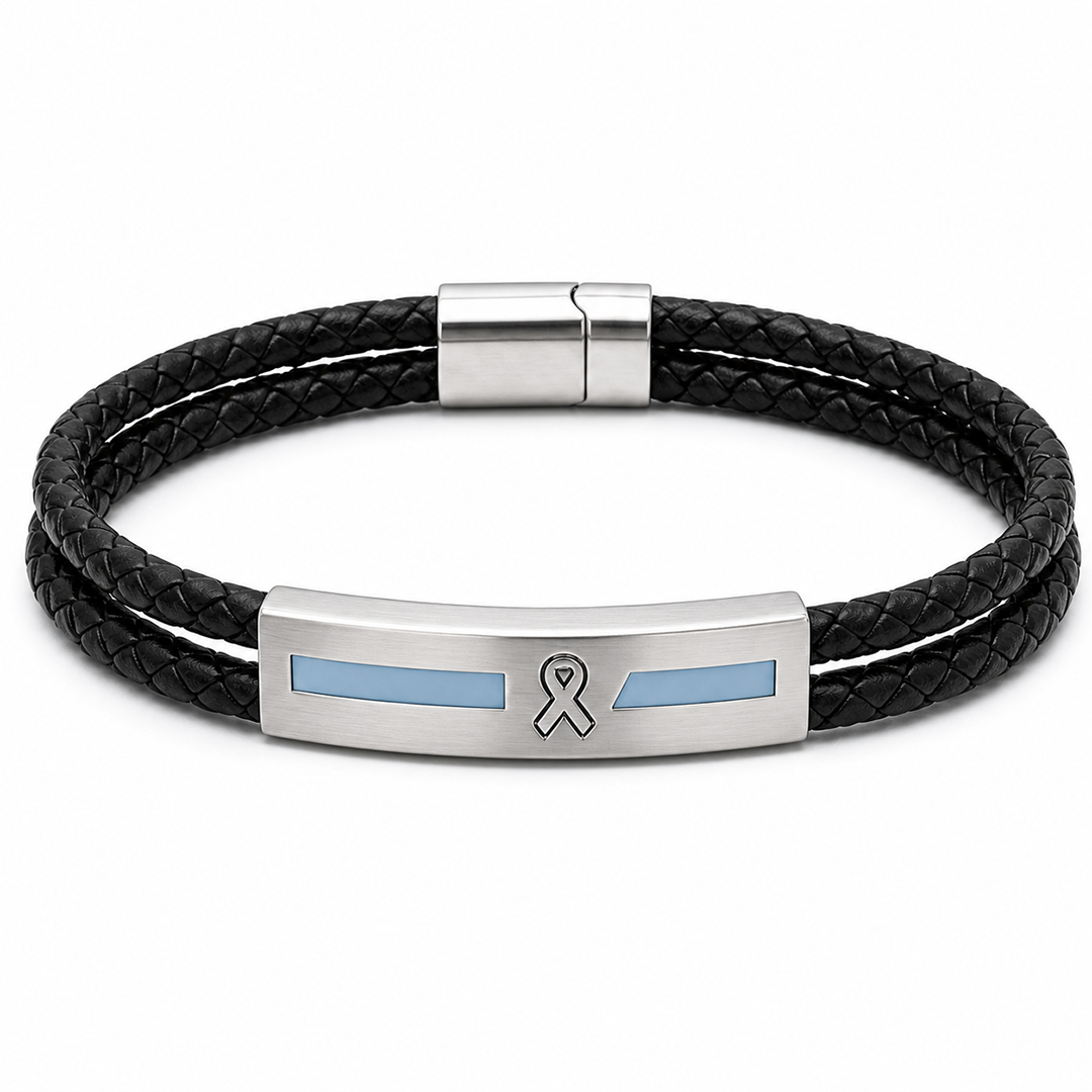 Prostate Cancer Awareness Light Blue Hope Support Leather Magnetic Therapy Bracelet