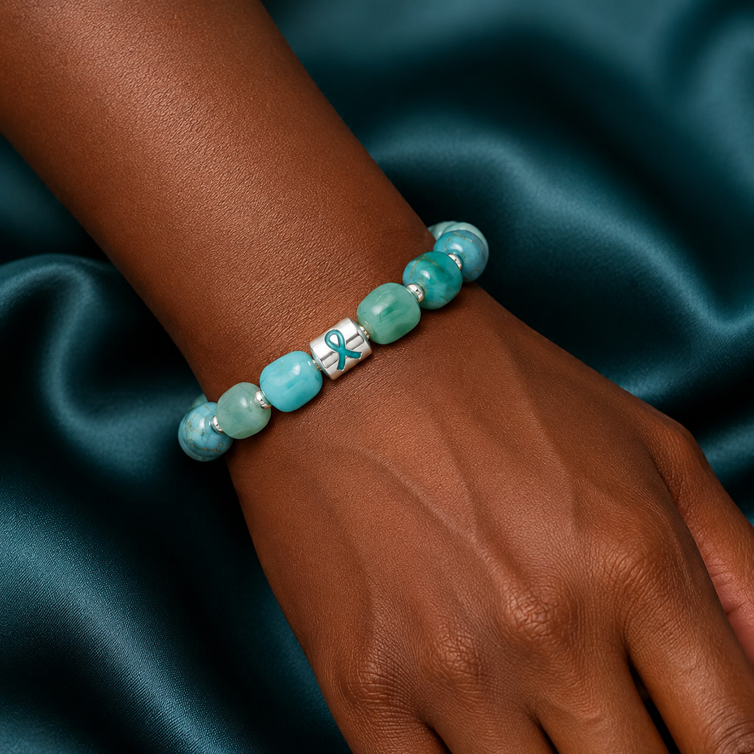 Ovarian Cancer Awareness Teal Bead Bracelet