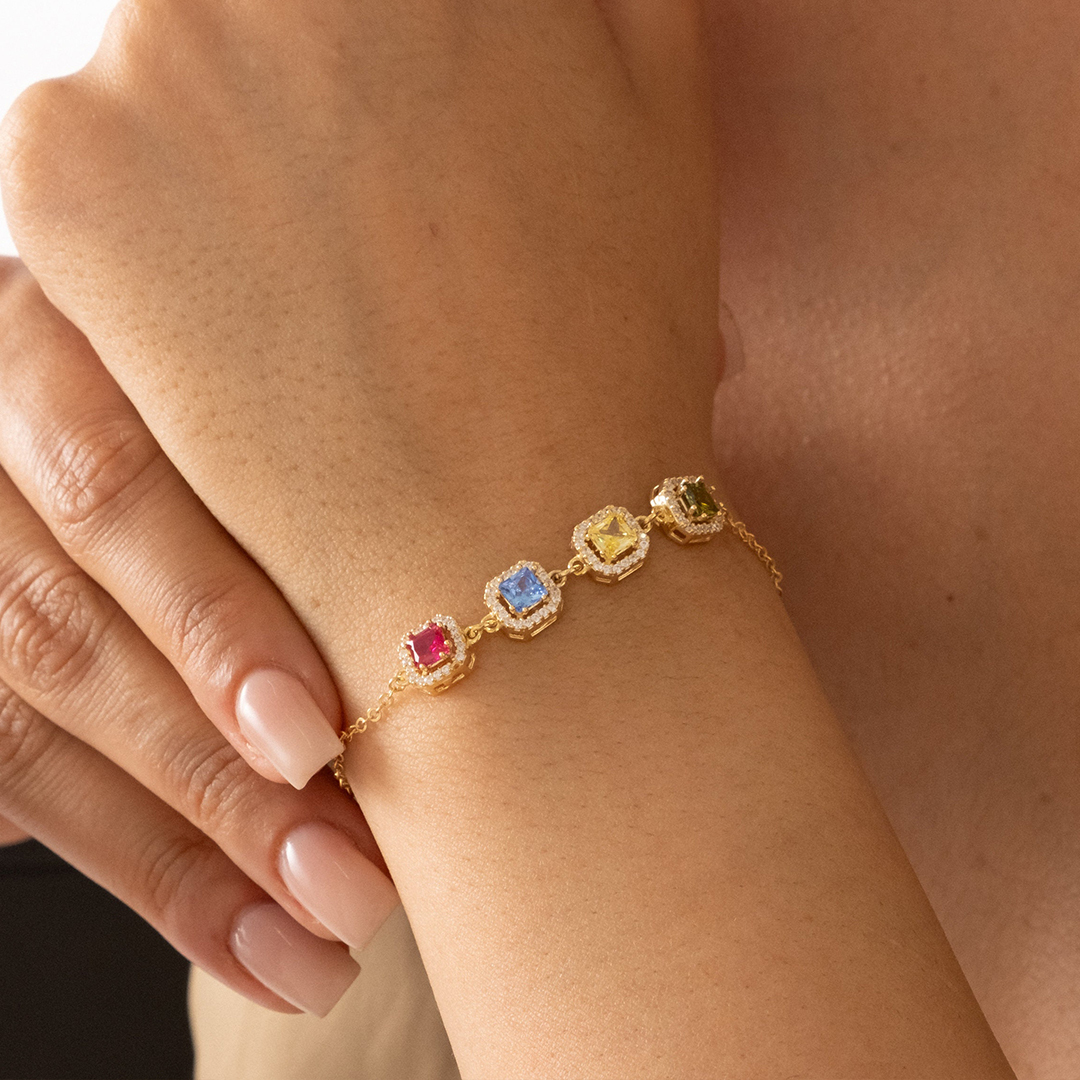 Grandma Gift Family Square Birthstone Bracelet