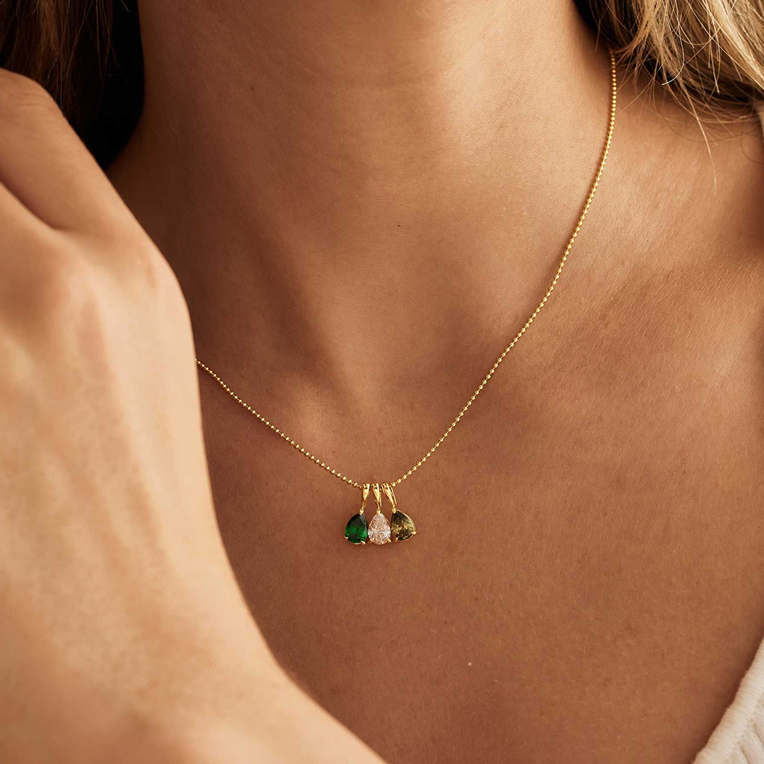 Family Birthstone For Grandma Drop Necklace