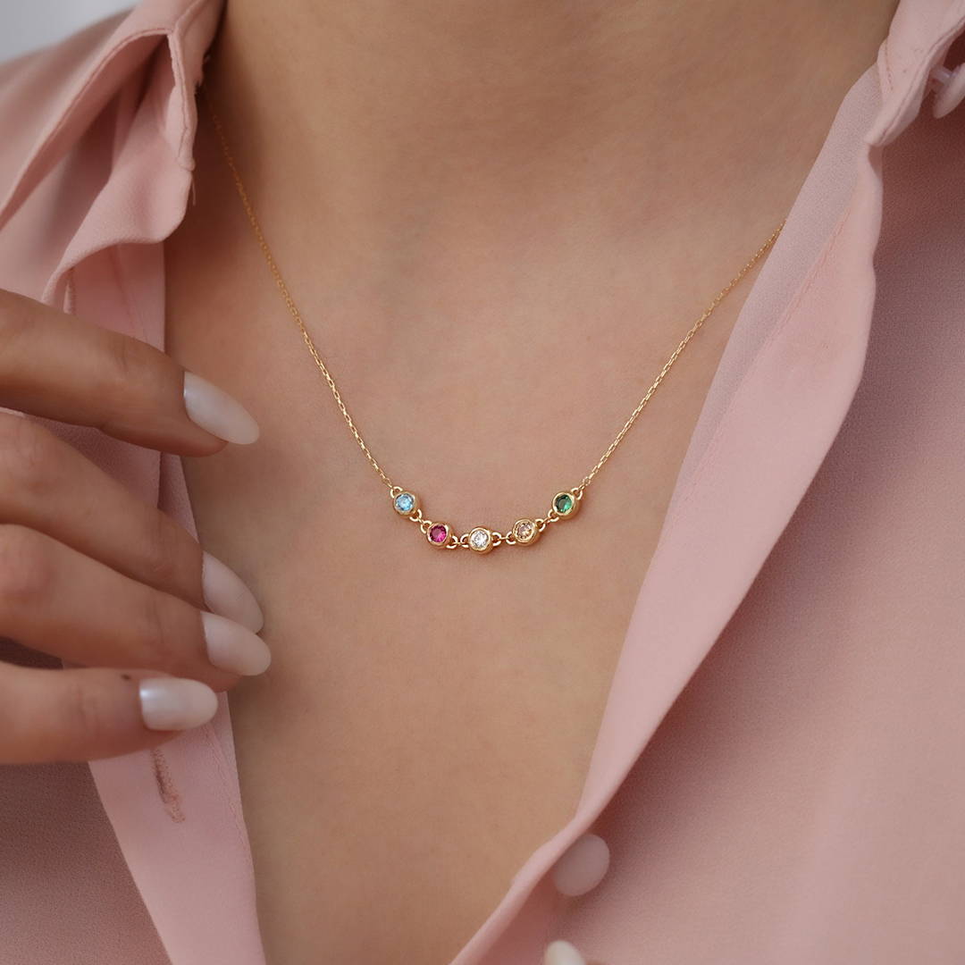 Personalized Family Member 14 Birthstone Necklace