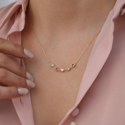 Personalized Family Member 14 Birthstone Necklace