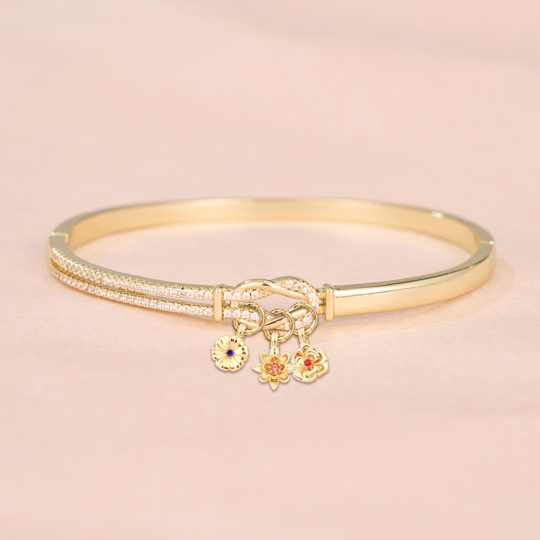 Personalized 1-12 Birthflowers Gift For Grandmom Knot Bangle