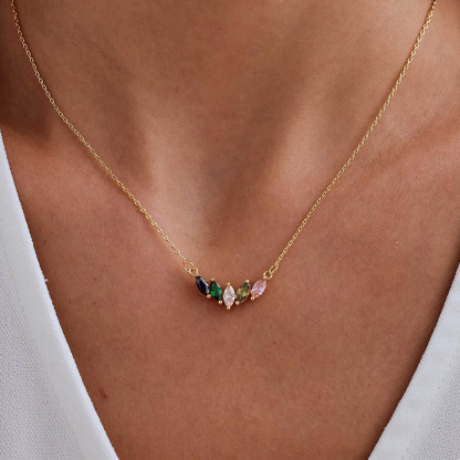  Custom 1-8 Marquise Birthstones Necklace