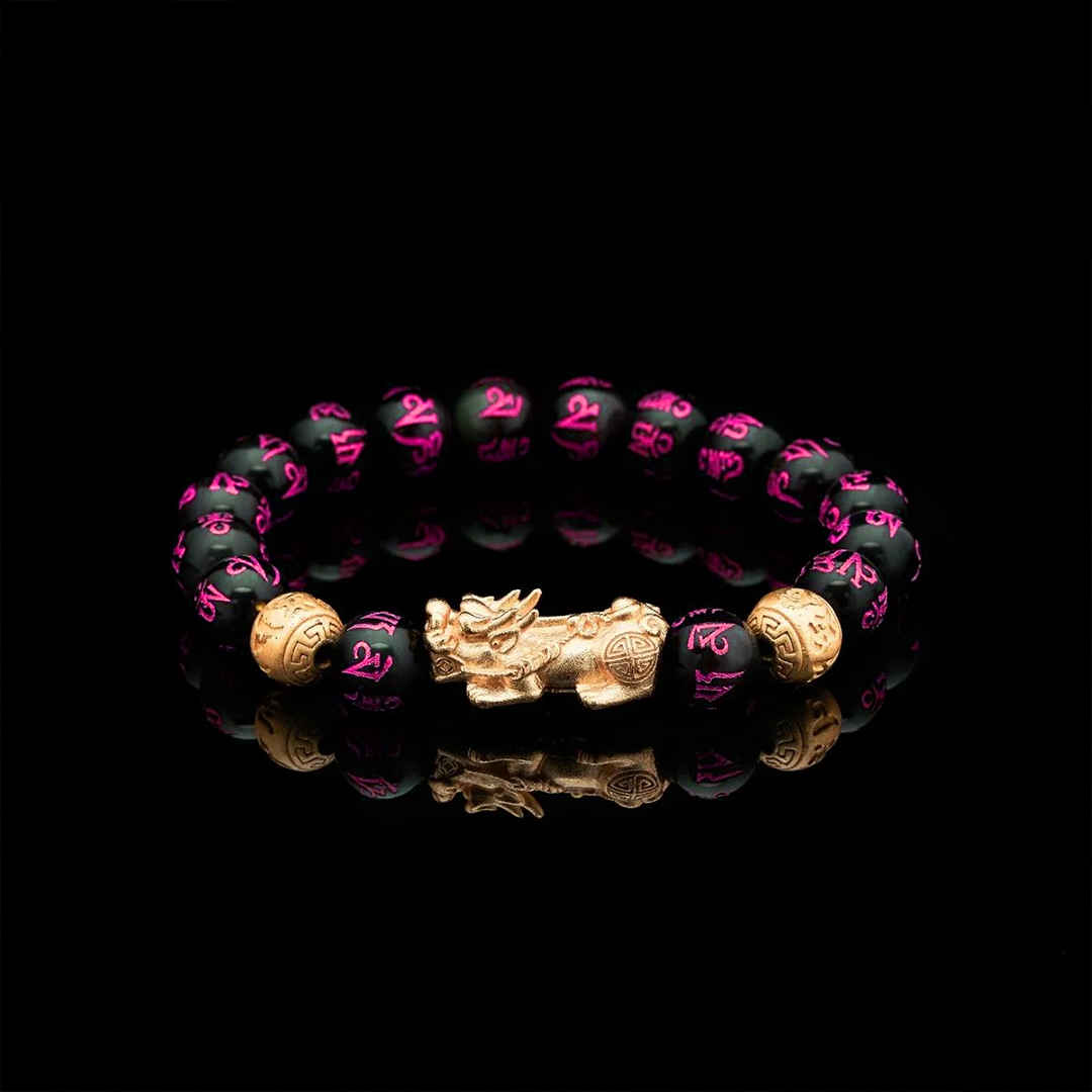 Pink Inscription Obsidian Pixiu Bracelet – Healing & Positive Energy Special Edition