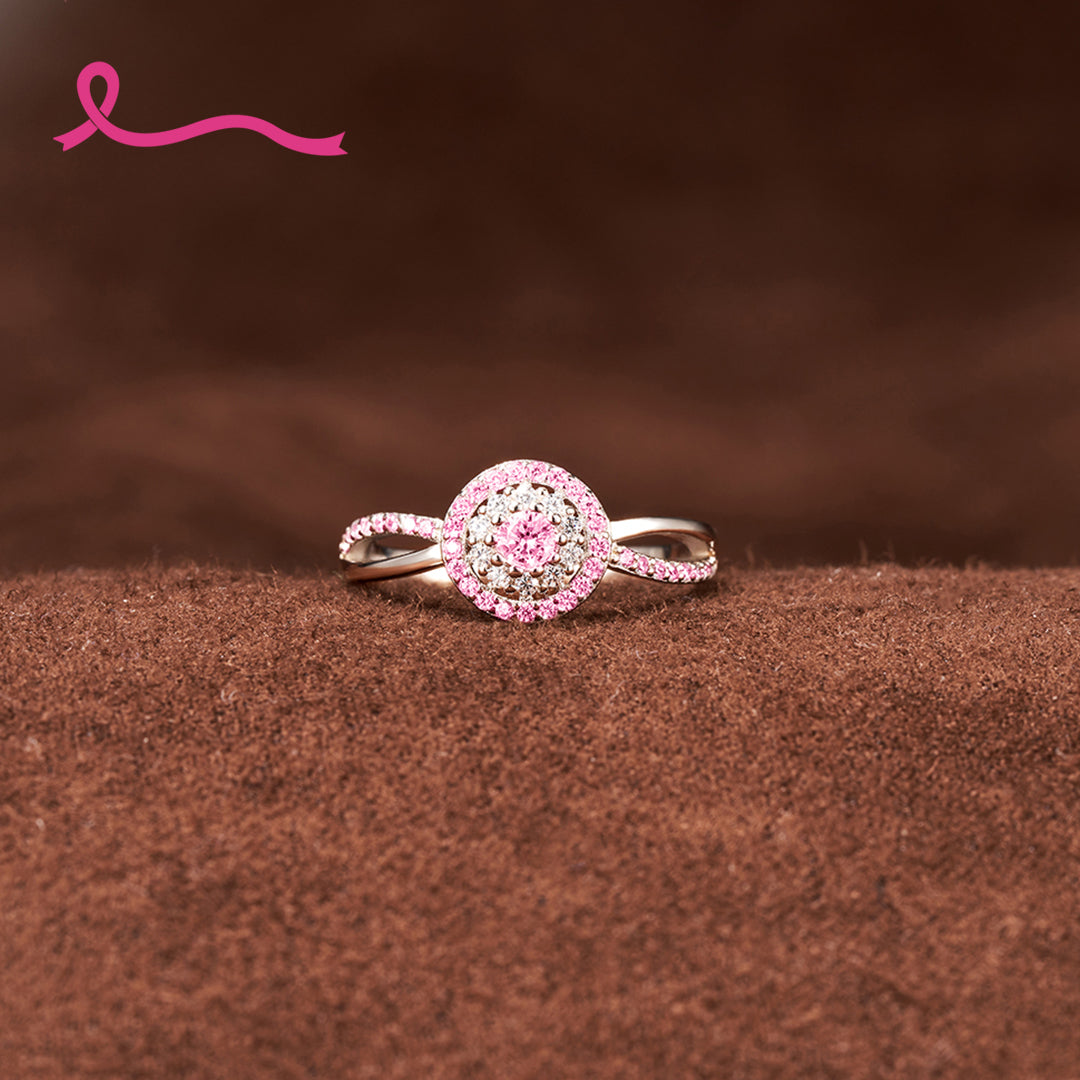 S925 Raise Awareness I Am Enough Pink Circle Ring