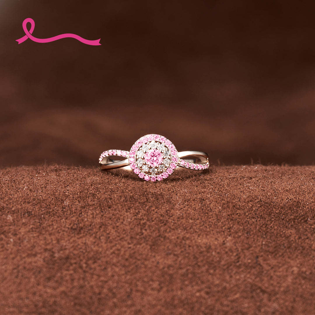 S925 Raise Awareness I Am Enough Pink Circle Ring
