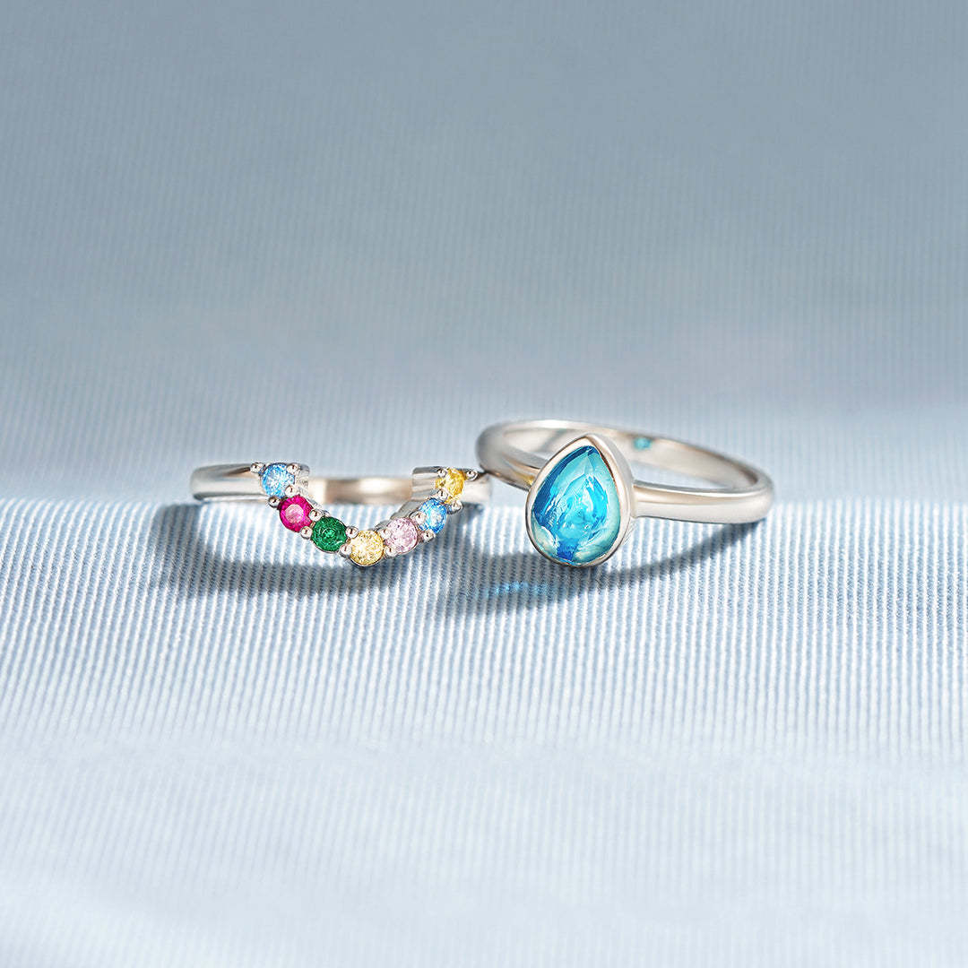 Personalized 1-7 Birthstones Water Drop Birthstone Ring