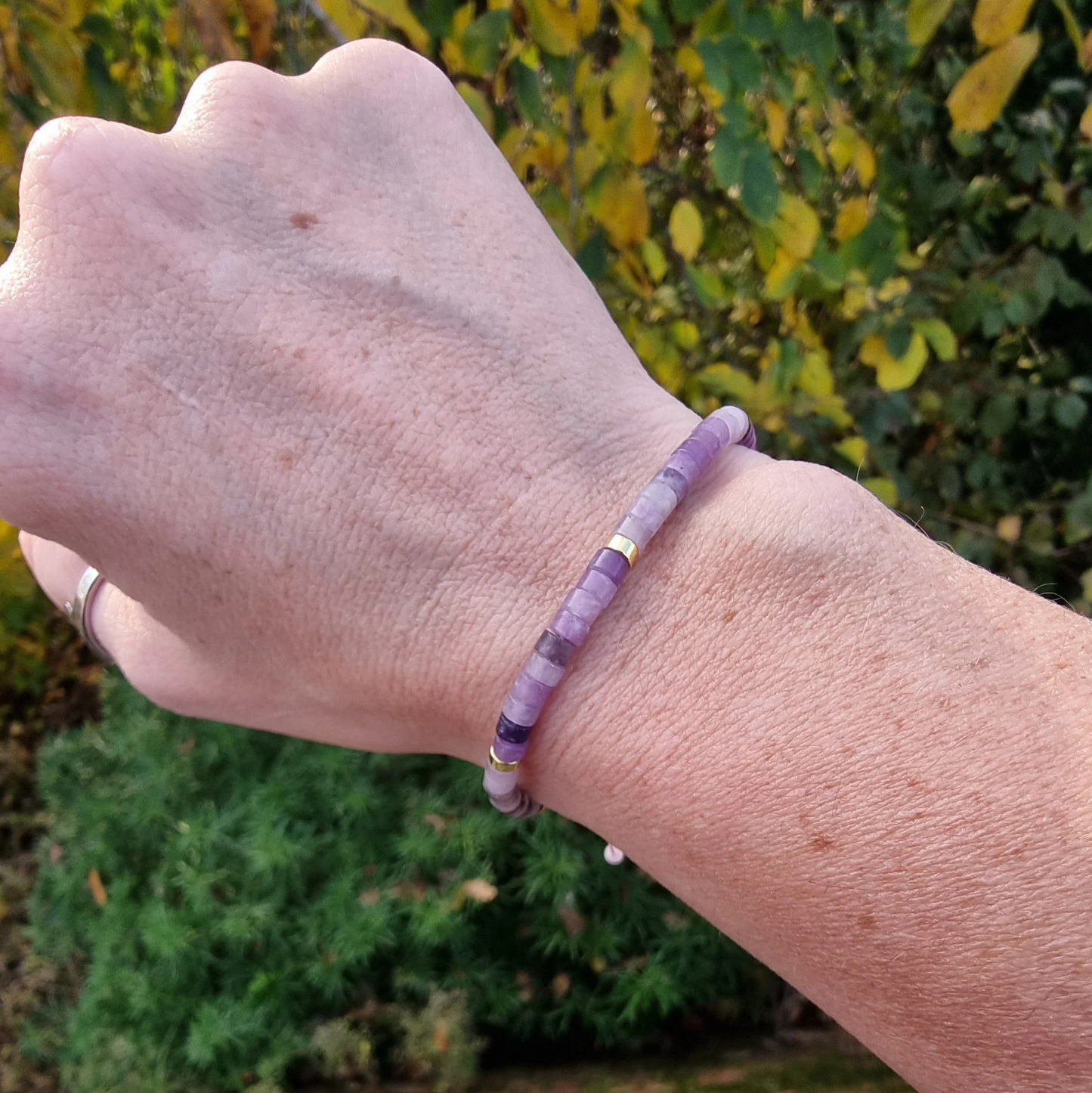 Alzheimer Dementia Awareness Gift Purple Mica Bead Bracelet