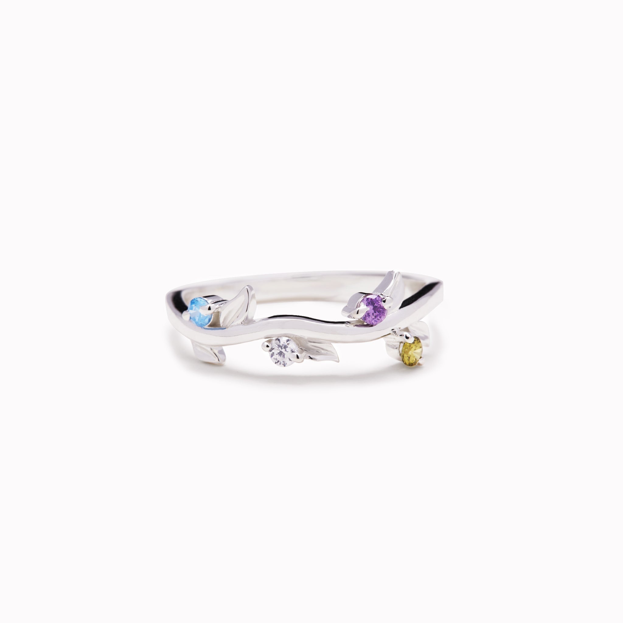 Personalized Grow Through Leaf 1-5 Birthstone Ring