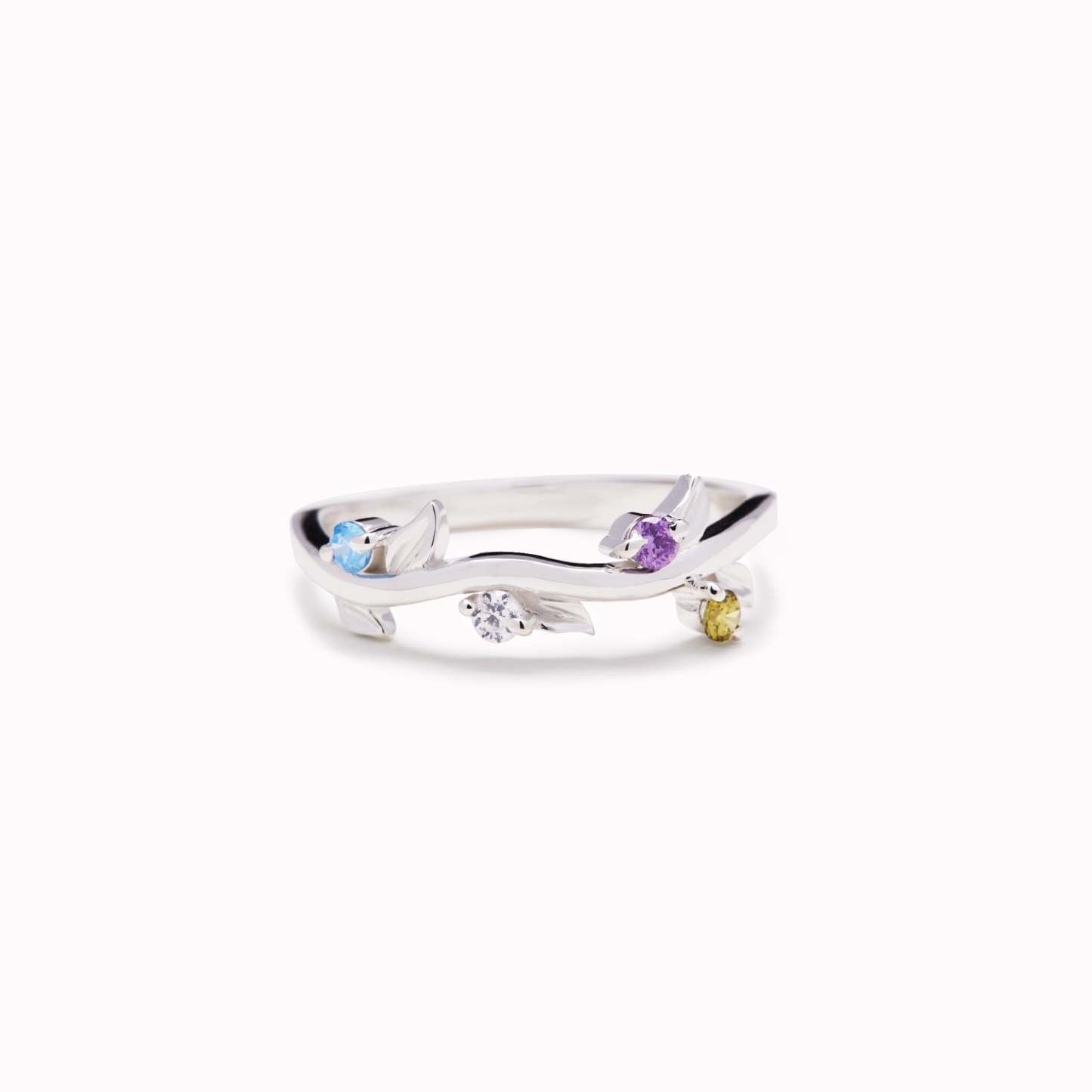 Personalized Grow Through Leaf 1-5 Birthstone Ring