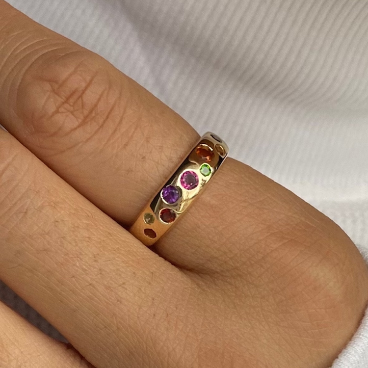 Multi Gem Gold Band Ring