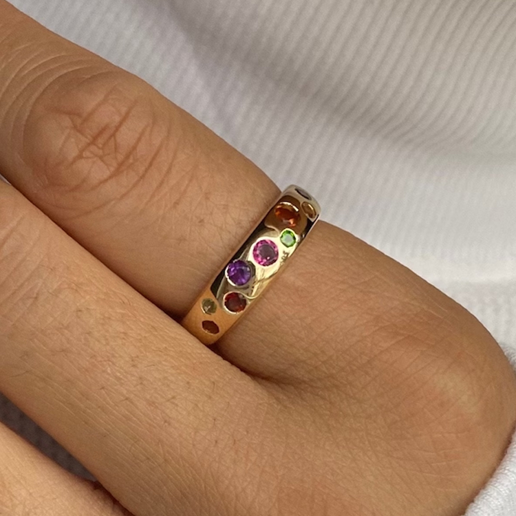 Multi Gem Gold Band Ring
