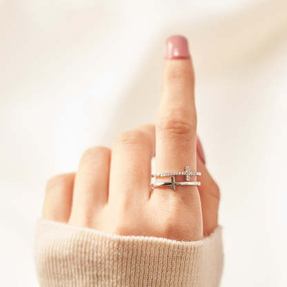 To My Daughter "Pray Through It" Twin Band Cross Ring