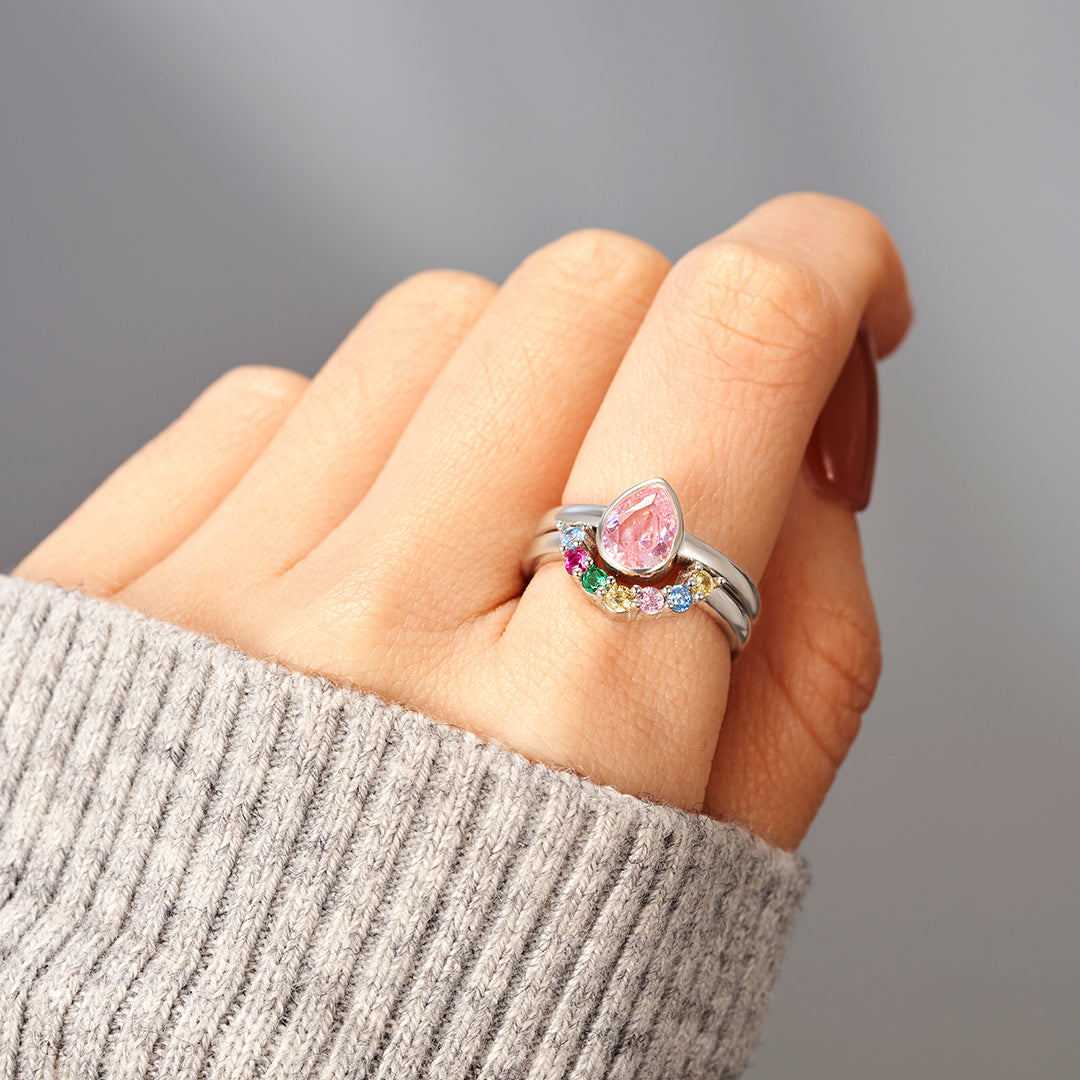 Personalized 1-7 Birthstones Water Drop Birthstone Ring