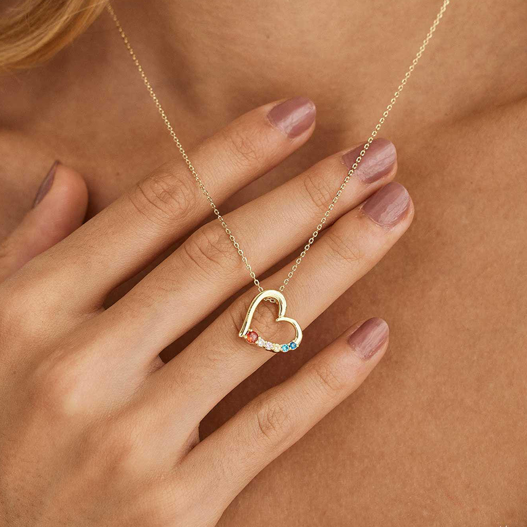 Custom 2-8 Birthstones Grandma's Heartbeat Necklace