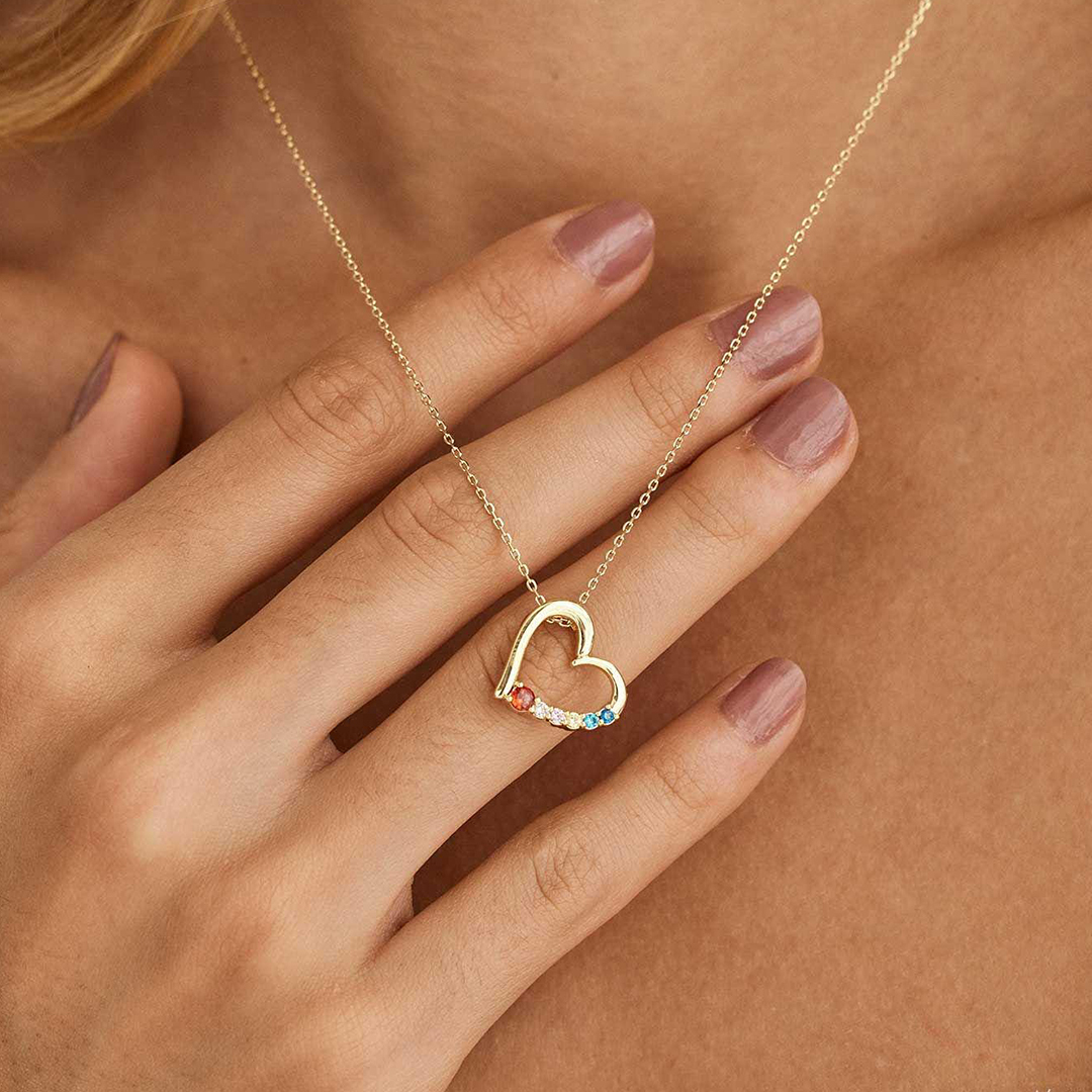 Custom 2-8 Birthstones Grandma's Heartbeat Necklace