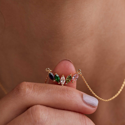  Custom 1-8 Marquise Birthstones Necklace