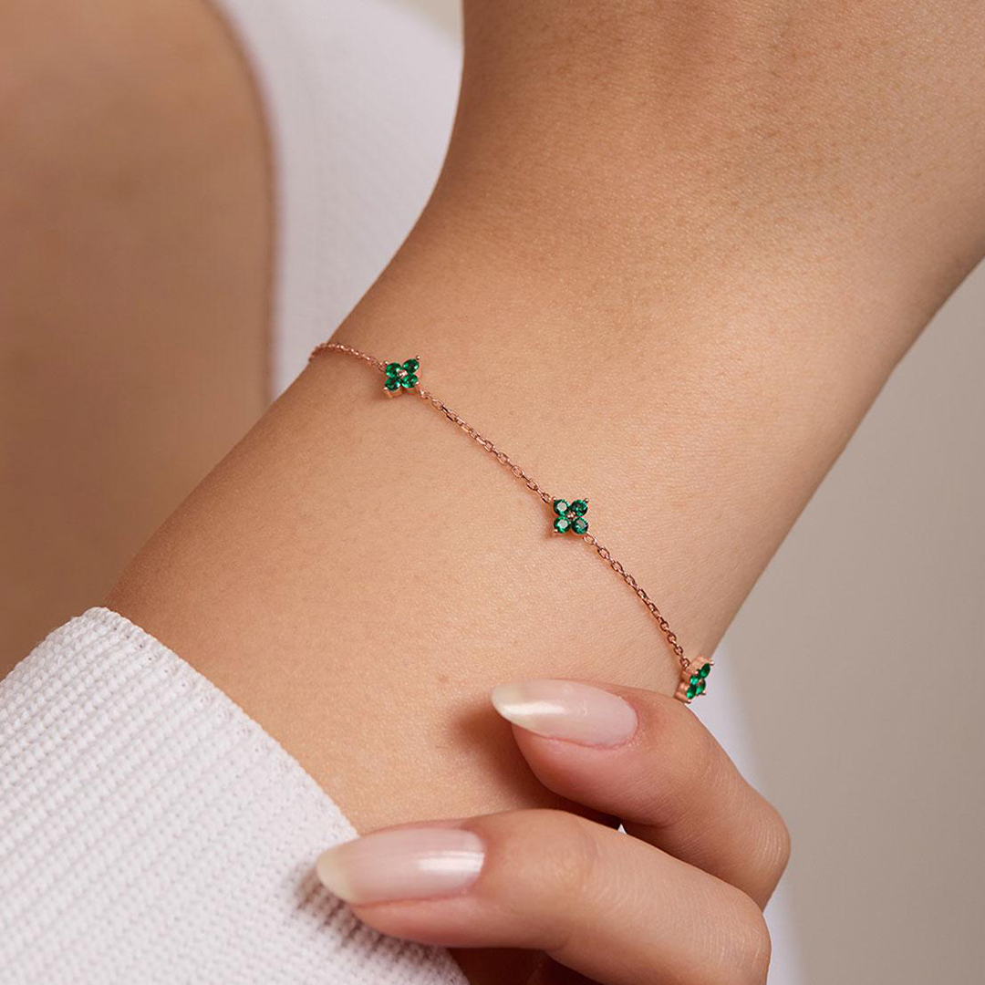 Kidney Disease Awareness Four Green Leaf Bracelet