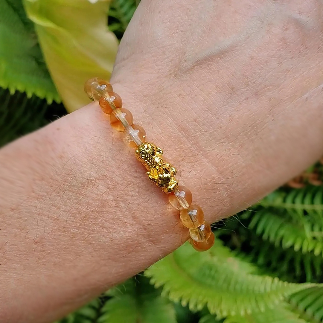 White Cracks Yellow Citrine Pixiu Bracelet for Childhood Cancer Support