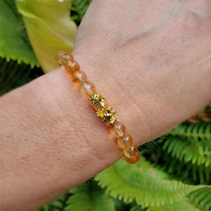 White Cracks Yellow Citrine Pixiu Bracelet for Childhood Cancer Support