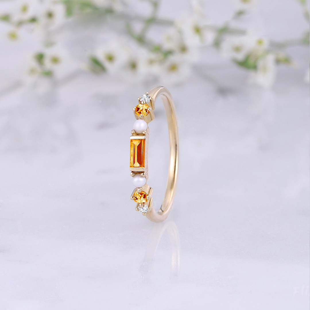 Nobody Fights Alone Multiple Sclerosis Awareness Baguette Pearl Ring