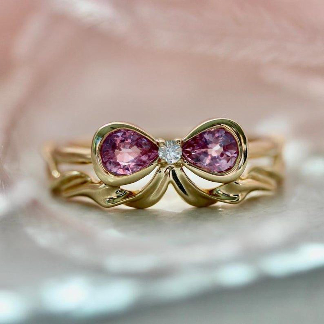 Breast Cancer Gifts Dainty Bow Statement Ring