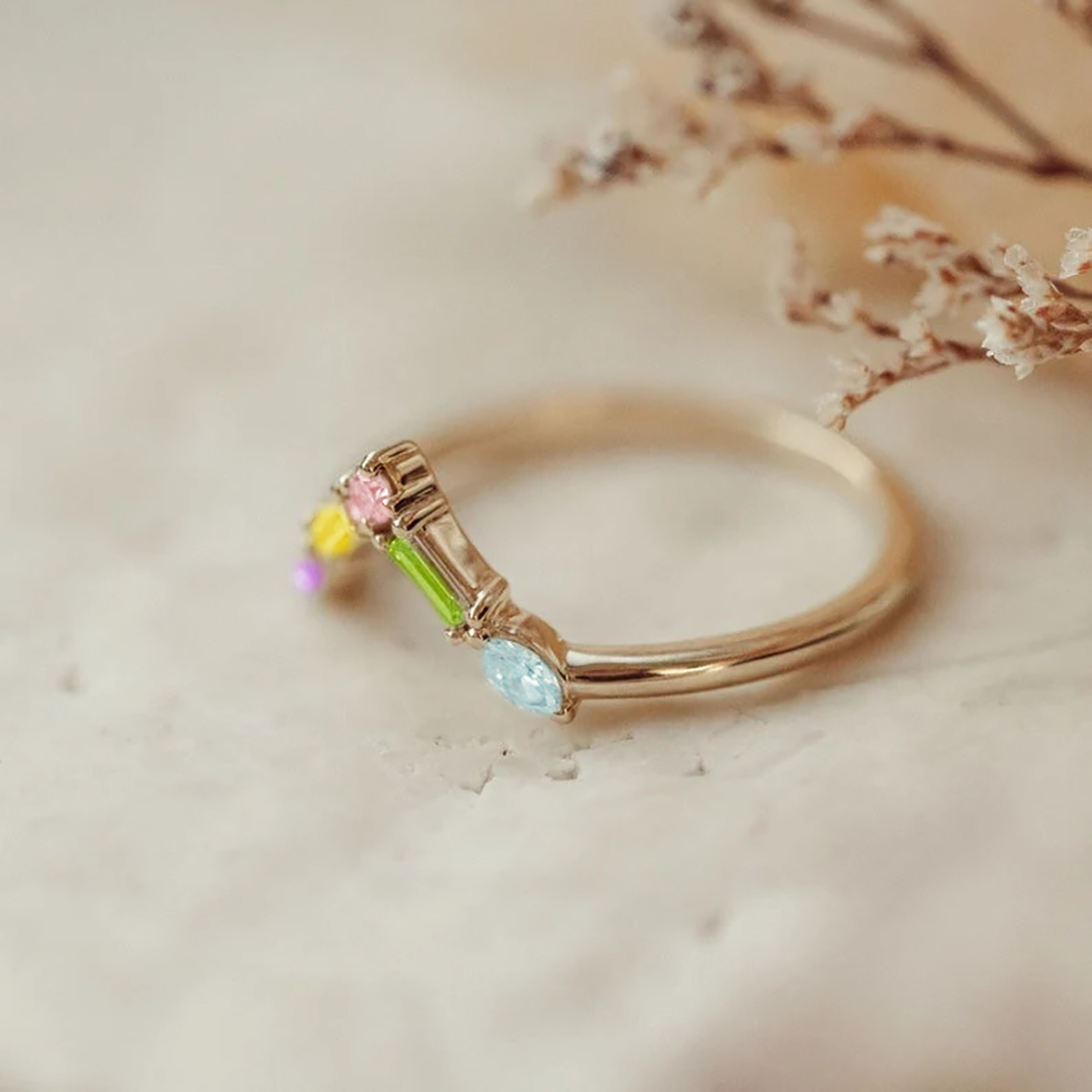 Personalized 1-5 Stones Wave Ring