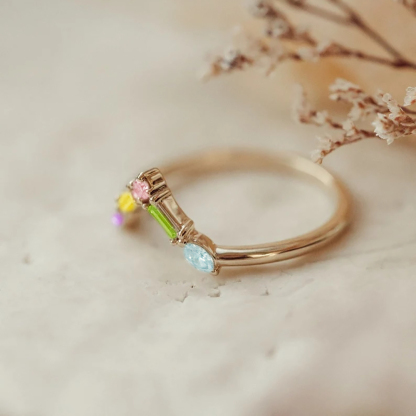 Personalized 1-5 Stones Wave Ring