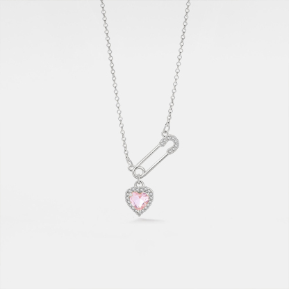 Pink Heart Safety Pin Friendship Necklace
