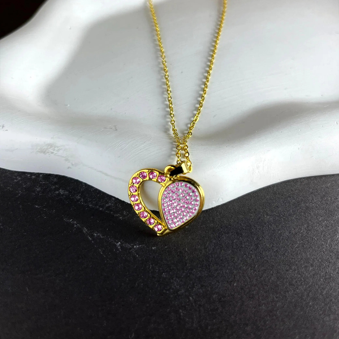 Breast Cancer Awareness Pink Heart Pendant Necklace