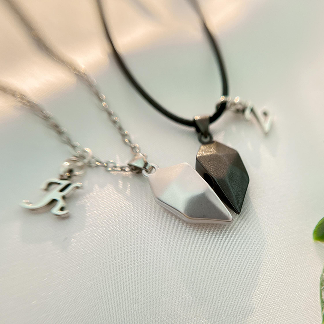 Personalized Initial Heart Connection Necklace Set