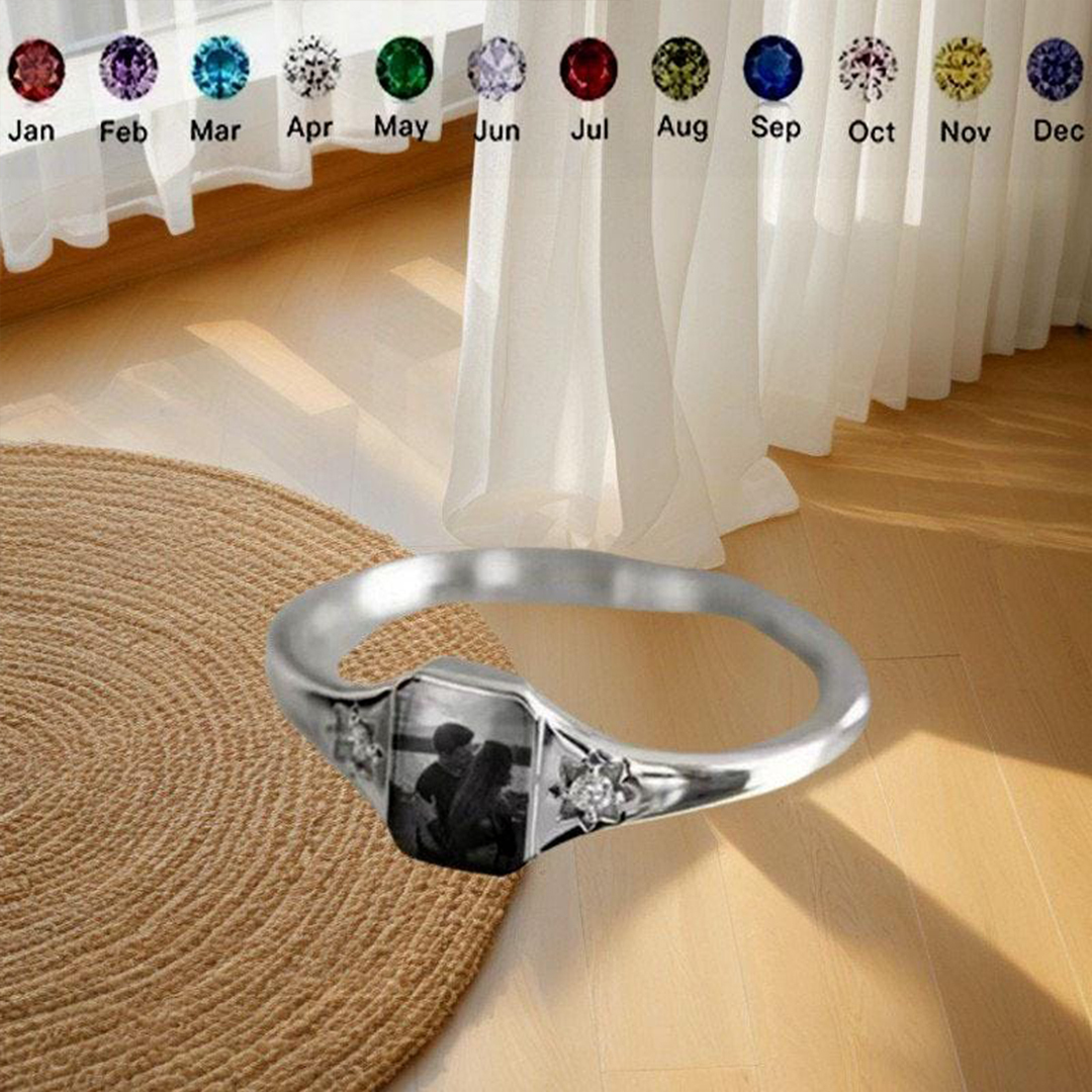 Custom Birthstone & Full-Color Photo Ring