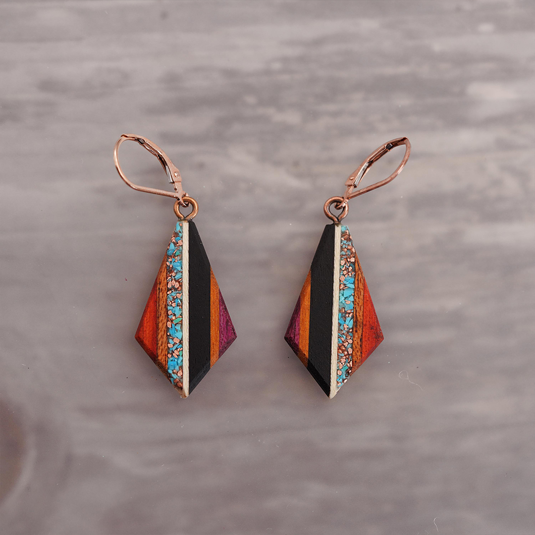 Striped Turquoise and Copper inlaid Bohemian Earrings