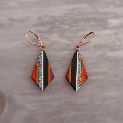 Striped Turquoise and Copper inlaid Bohemian Earrings