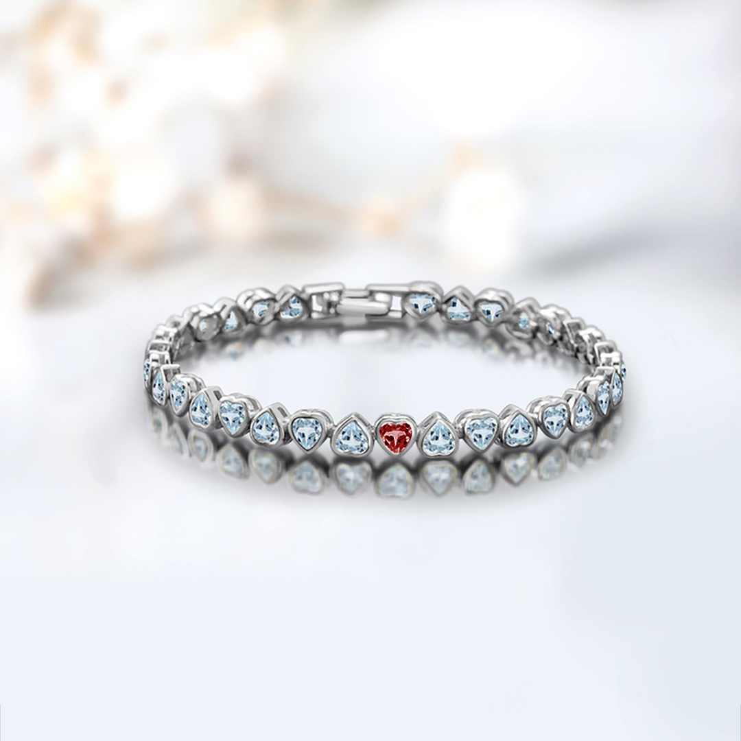 Diabetes Awareness Bezel Set Aquamarine Bracelet