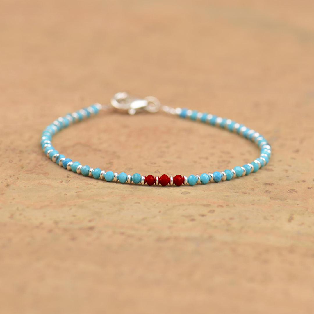 Diabetes Awareness Statement of Strength Tiny Turquoise Beads Bracelet