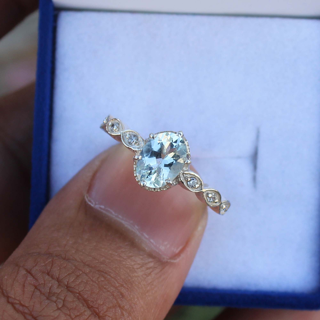 Aquamarine Diamond Promise Ring