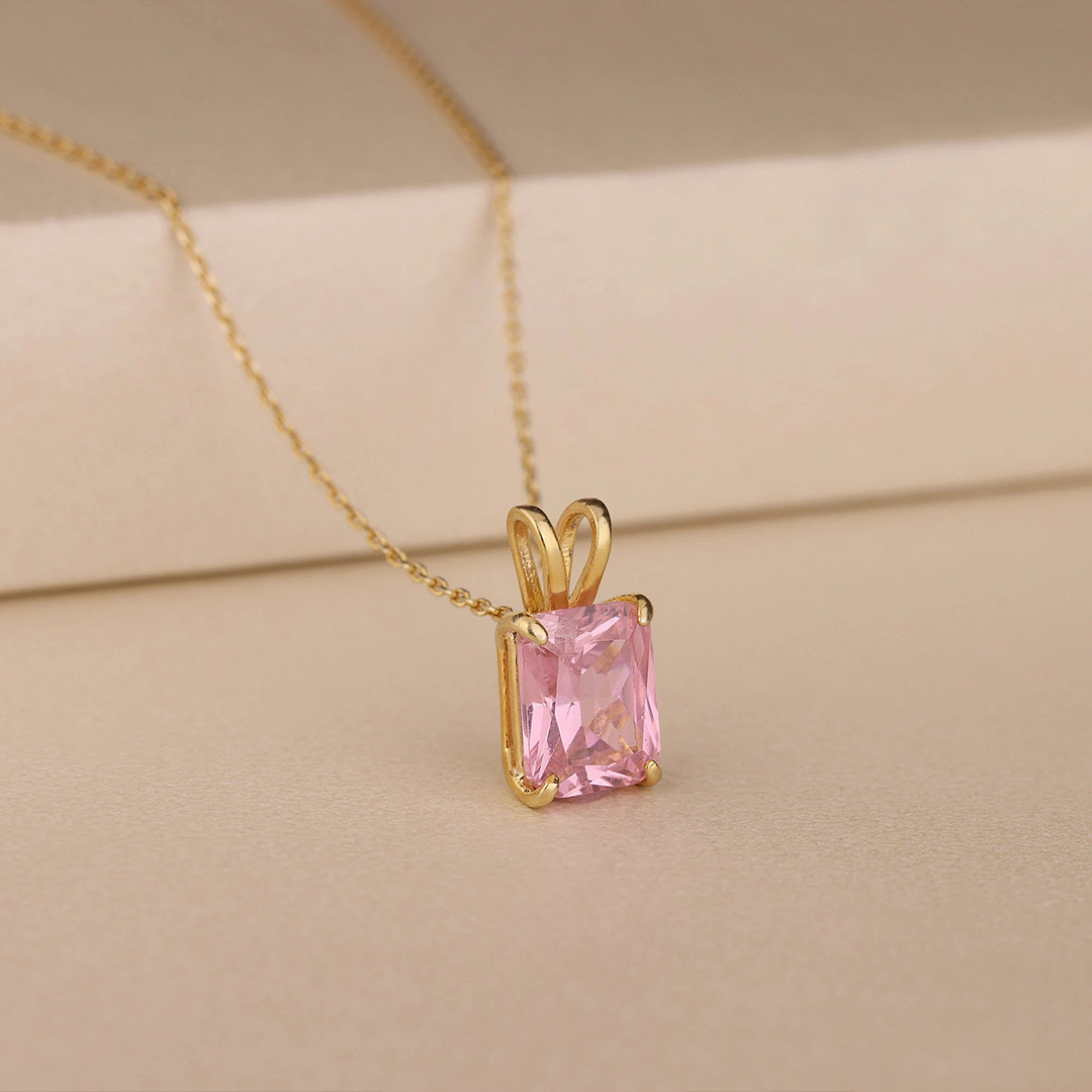 Breast Cancer Awareness Genuine Pink Tourmaline Pendant Necklace