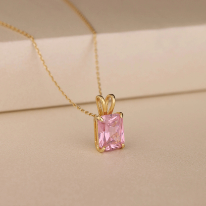 Breast Cancer Awareness Genuine Pink Tourmaline Pendant Necklace