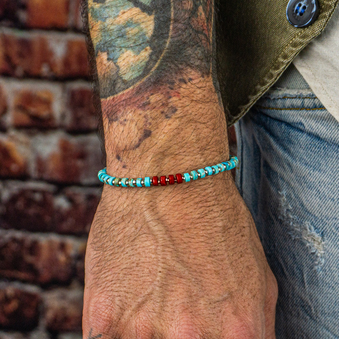 Diabetes Awareness Imperial Jasper Turquoise Waterproof Bracelet