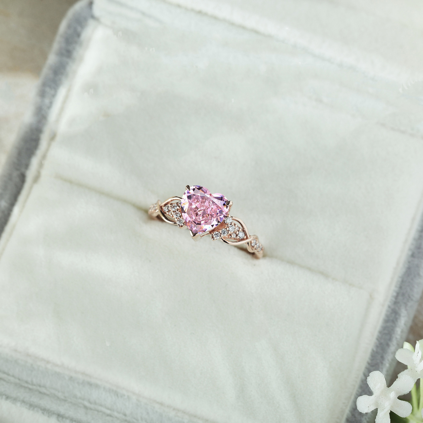 Unique Heart Shaped Pink Ring