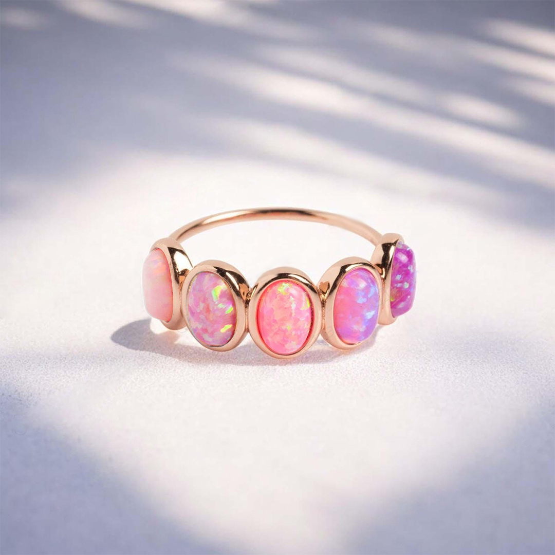 Breast Cancer Awareness I Am Enough Pink Gradient Opal Ring