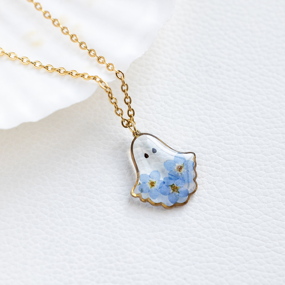 Forget Me Not Flower Ghost Necklace