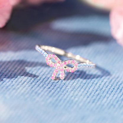 Mama Of An Angel Pink Pave Bow Ring