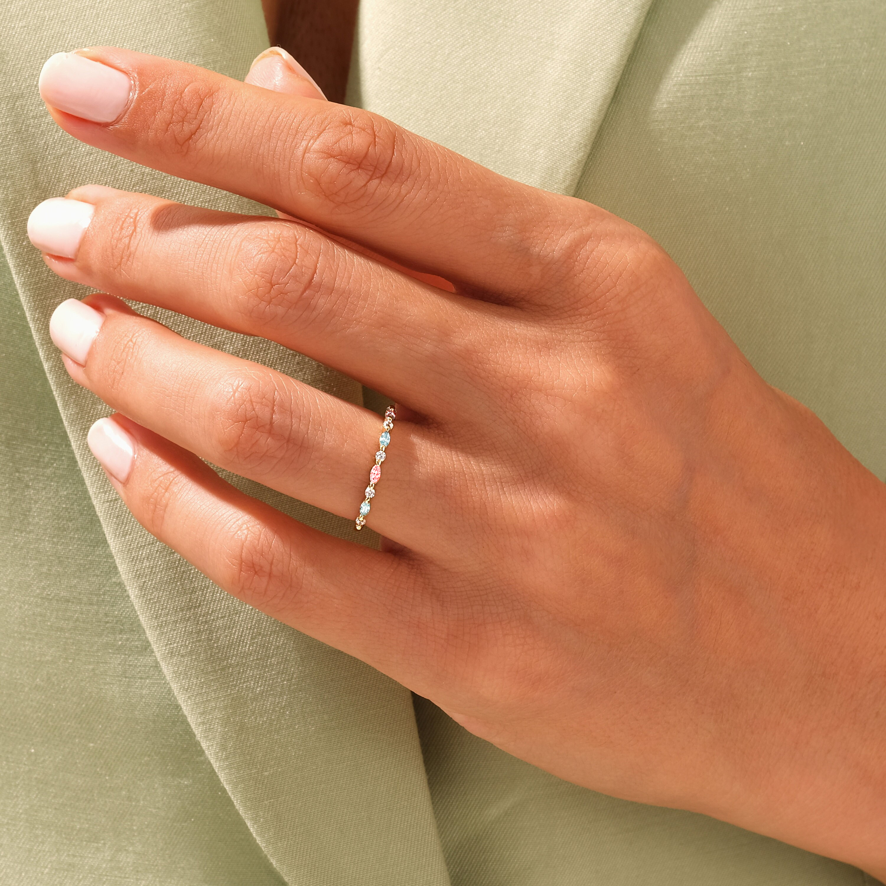 Blue & Pink Bond Marquise Ring