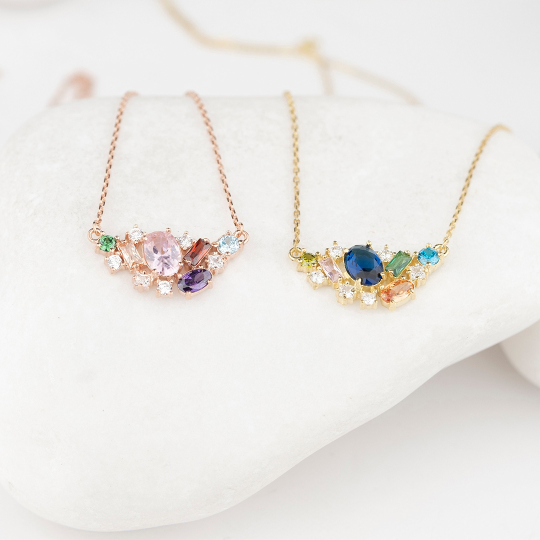 Christmas Gift Custom Multi-Cutting 1-6 Birthstones Necklace