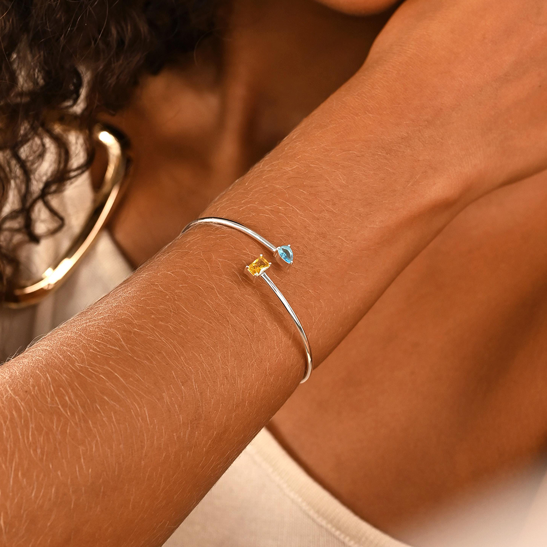 Personalised 2 Birthstone Bangle Bracelet