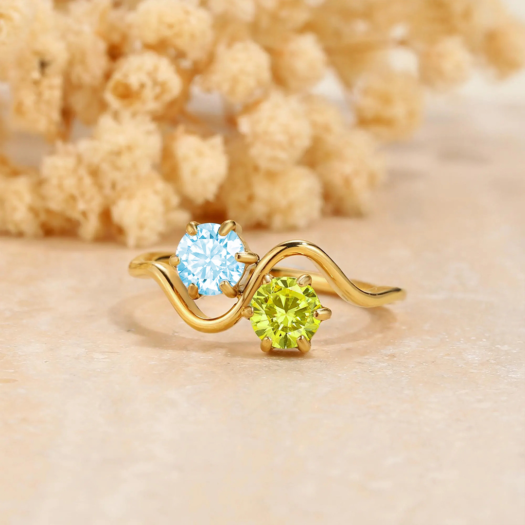 Faith Through Deep Waters Two Stone Custom Birthstone Ring