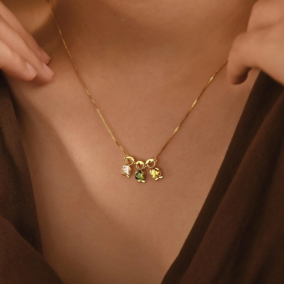 Personalized Birthstone Kids Charms Family Necklace